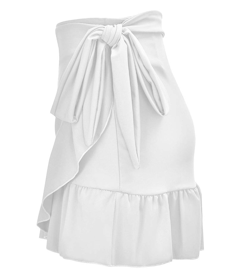 ChinFun Women's Ruffle Sarongs Beach Wrap Swimwear Bikini Tankini Cover Up Swim Skirts Swimdress White L-2XL - Image 3